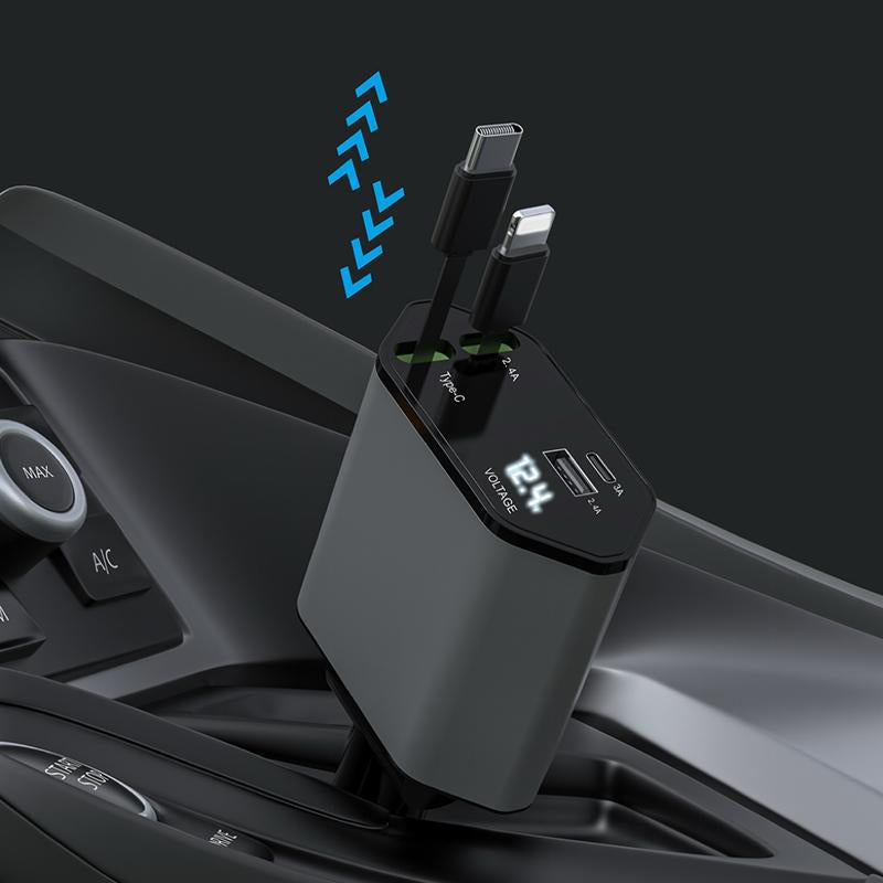 Retractable Car Charger 120W USB-C Fast Charging PD3.0, Iphone Car Charger Adapter, Car Travel Essentials, Compatible with Samsung, Tesla, Car Gift